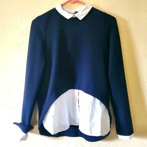 Asymmetrical hem sweater / sweatshirt with attached tails, cuffs and collar